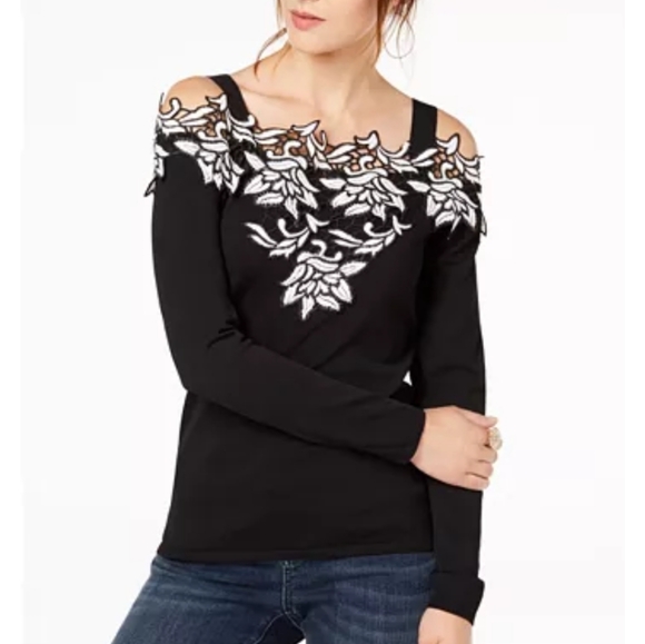 INC International Concepts Sweaters - Applique cold-shoulder sweater